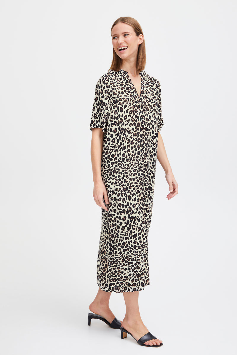 B.Young Bymmjoella Black Leopard Mix Relaxed Fit Dress