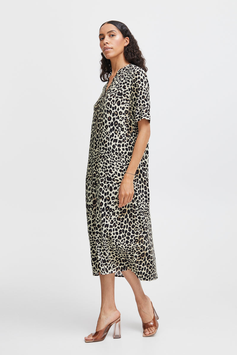 B.Young Bymmjoella Black Leopard Mix Relaxed Fit Dress