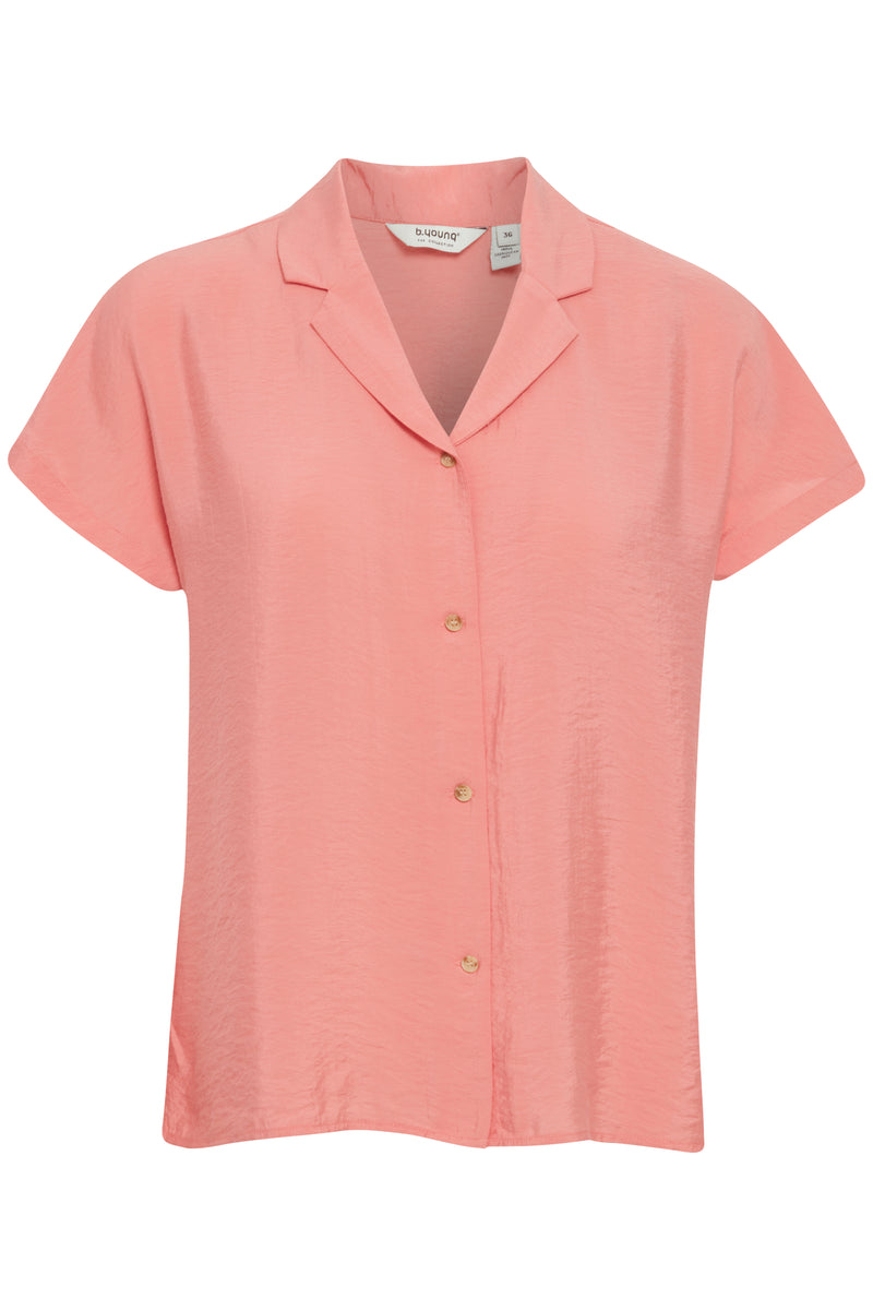 B.Young Jenica Strawberry Pink Short Sleeve Button Top, 20814916