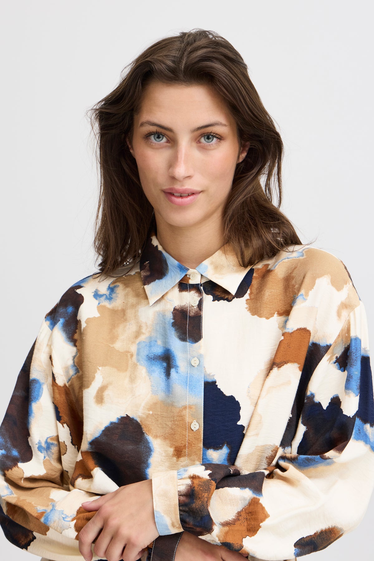 B.Young Byihamma Birch Watercolour Printed Oversized Longline Shirt, 20815223