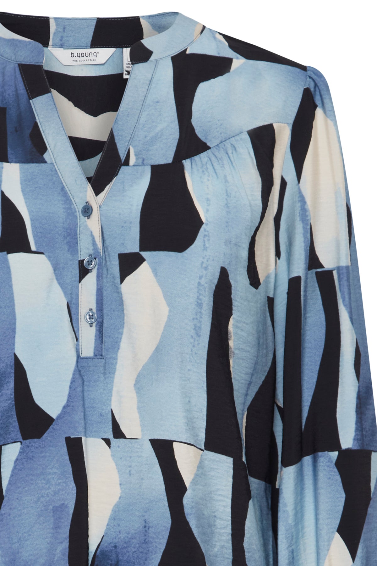 B.Young Byibine V-Neck Dusty Blue Abstract Mix Blouse, 20815234