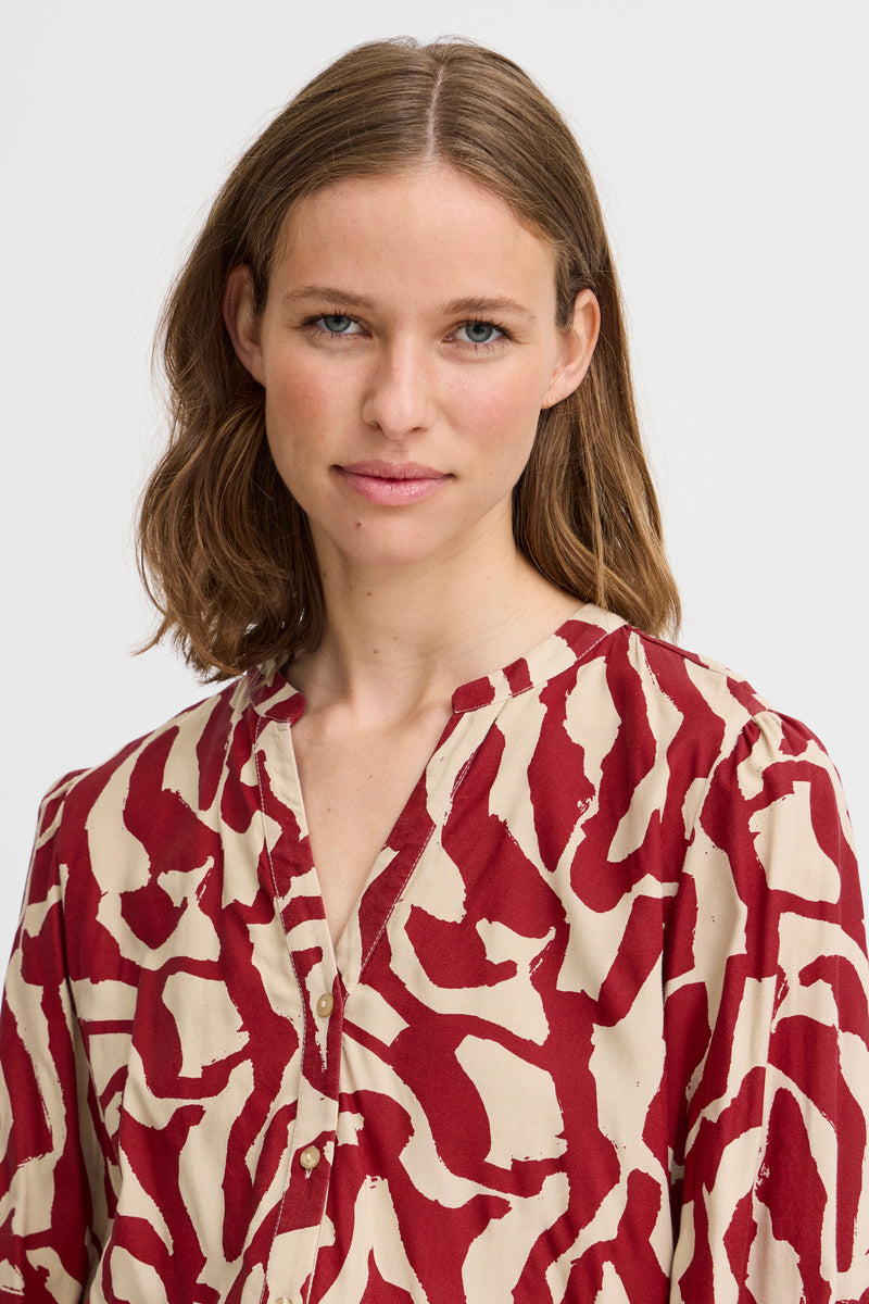 B.Young ByJosa V-Neck Pomegranate Abstract Printed Blouse, 20815244