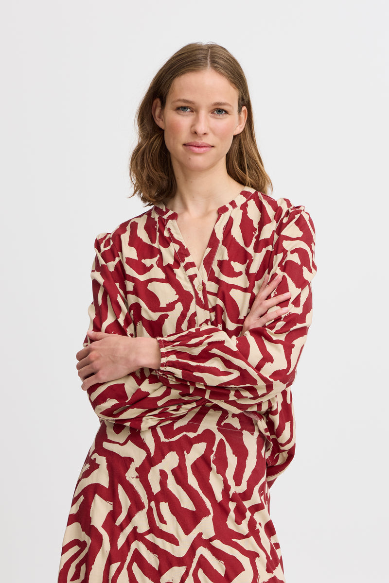 B.Young ByJosa V-Neck Pomegranate Abstract Printed Blouse, 20815244