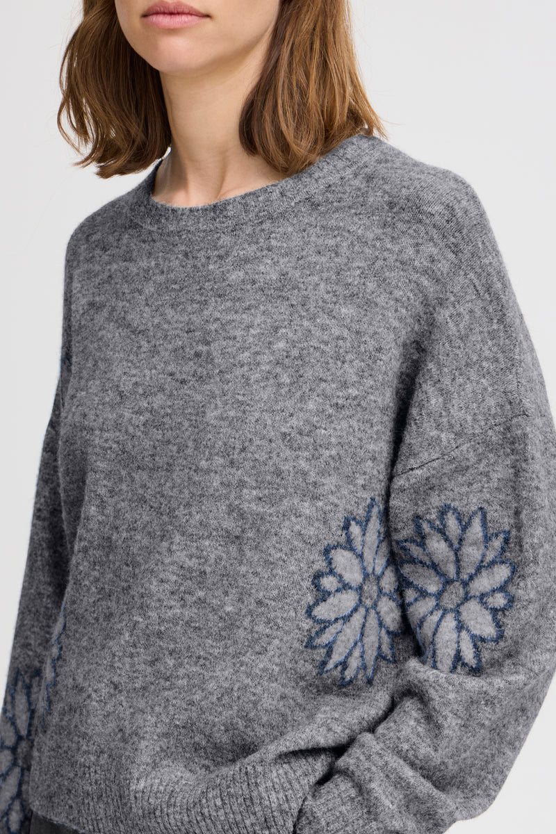 B.Young Byomea Grey Melange Daisy Oversized Knit