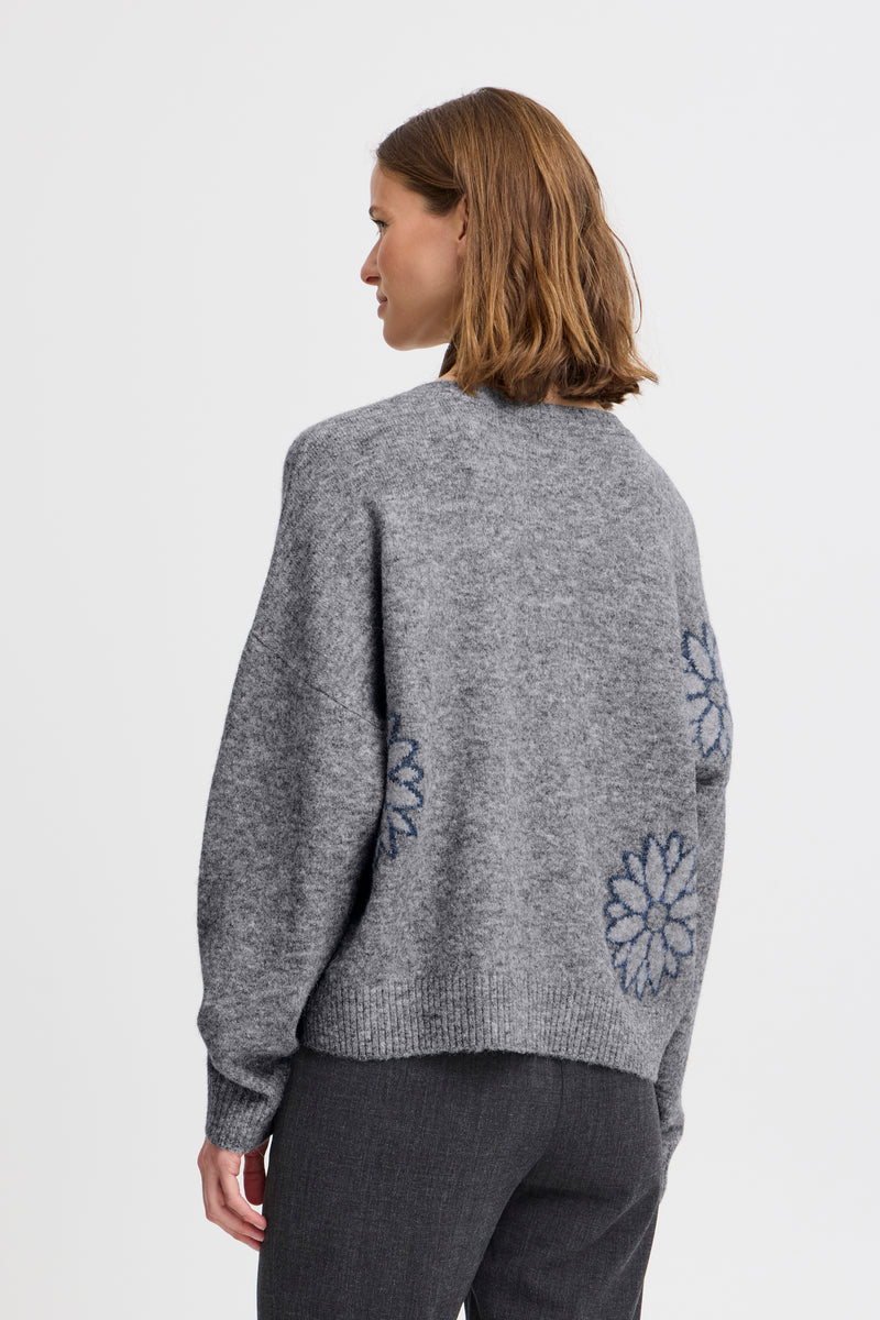 B.Young Byomea Grey Melange Daisy Oversized Knit