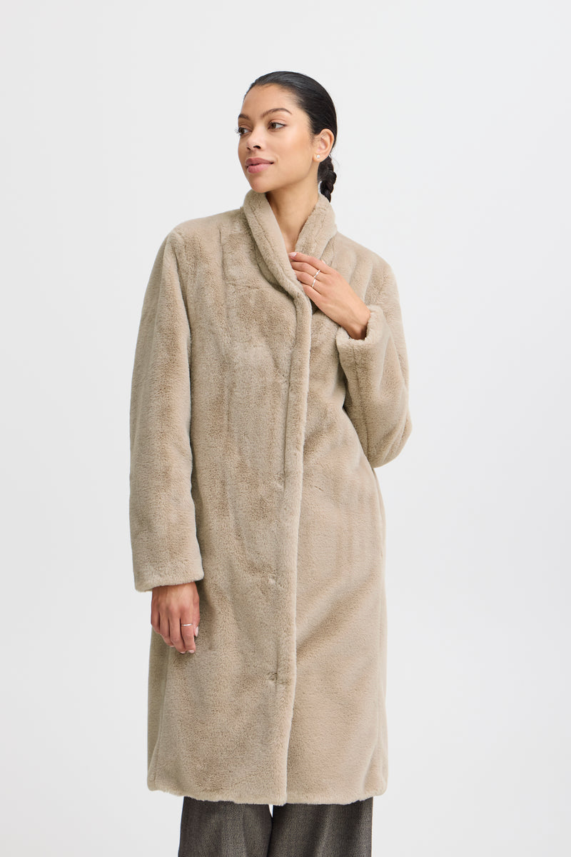 B.Young Bycalino String Beige Faux Fur Coat, 20815494