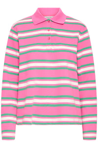 B.Young ByPelda Phlox Pink Multi Stripe Long Sleeve Polo Top, 20818403