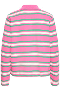 B.Young ByPelda Phlox Pink Multi Stripe Long Sleeve Polo Top, 20818403