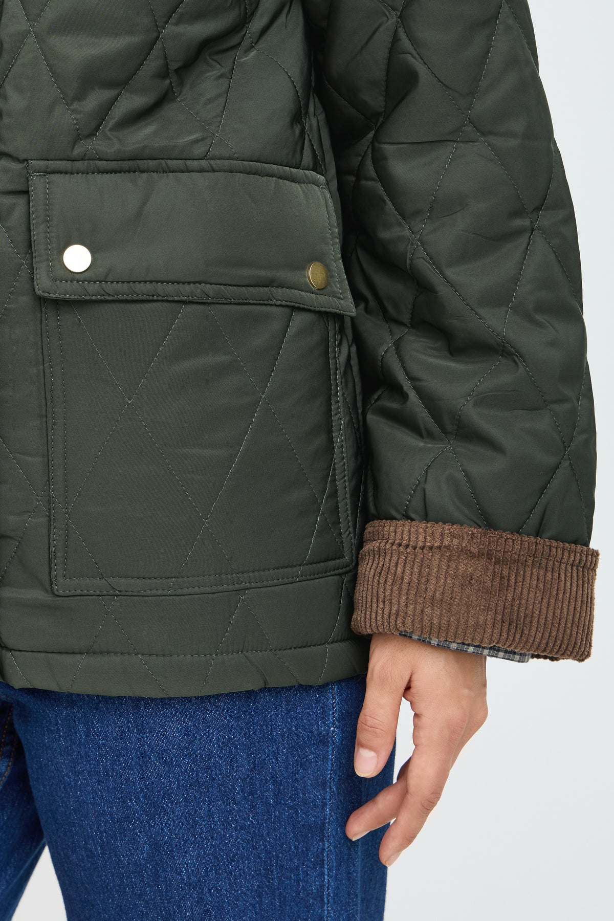 B.Young ByBellini Khaki Quilted Coat with Tan Cuffs