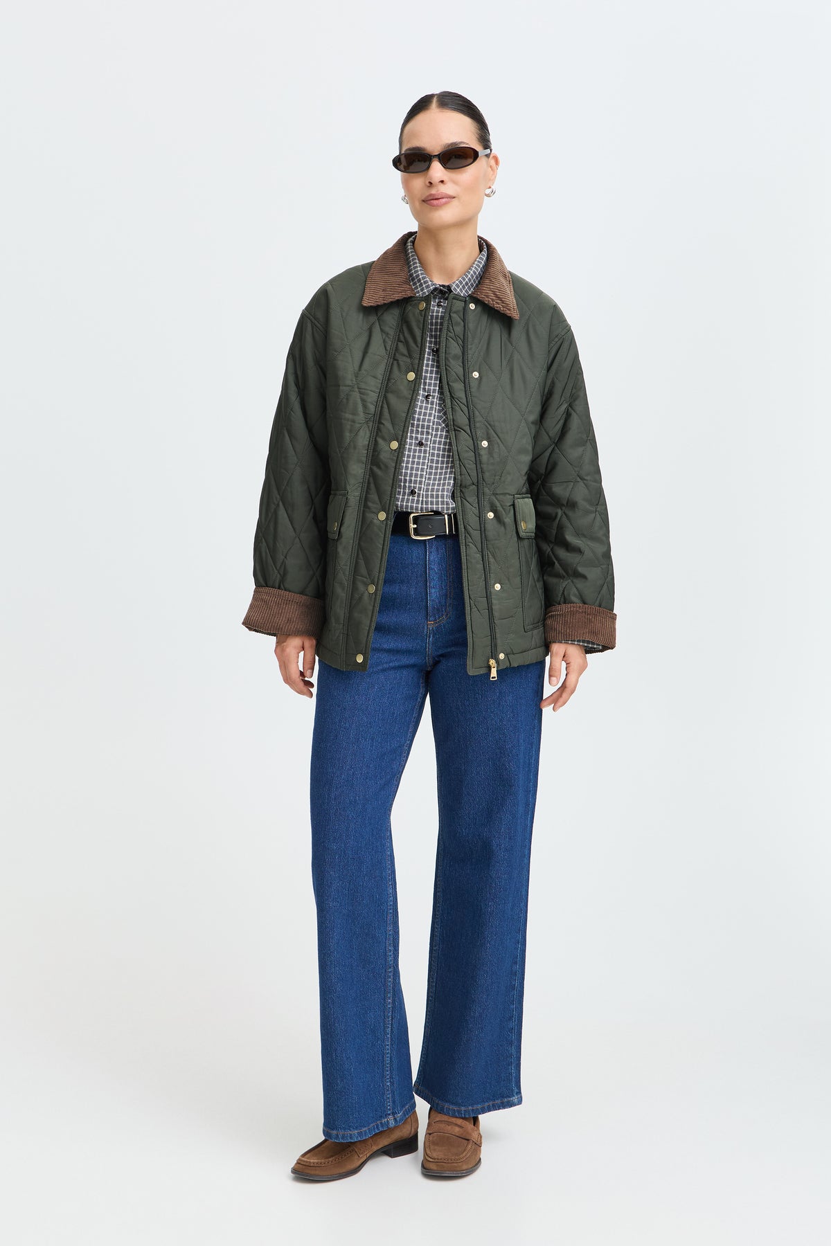 B.Young ByBellini Khaki Quilted Coat with Tan Cuffs