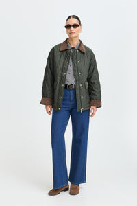 B.Young ByBellini Khaki Quilted Coat with Tan Cuffs