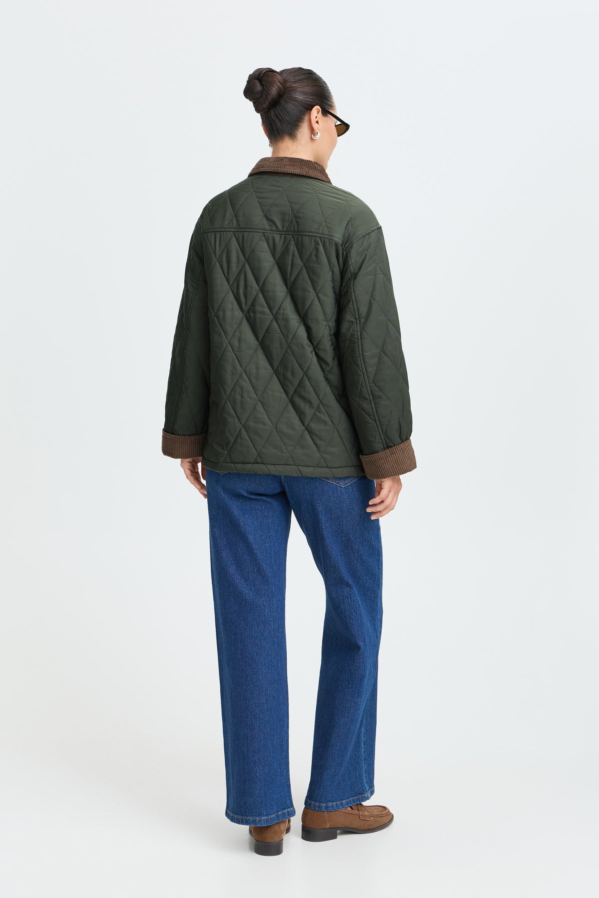 B.Young ByBellini Khaki Quilted Coat with Tan Cuffs
