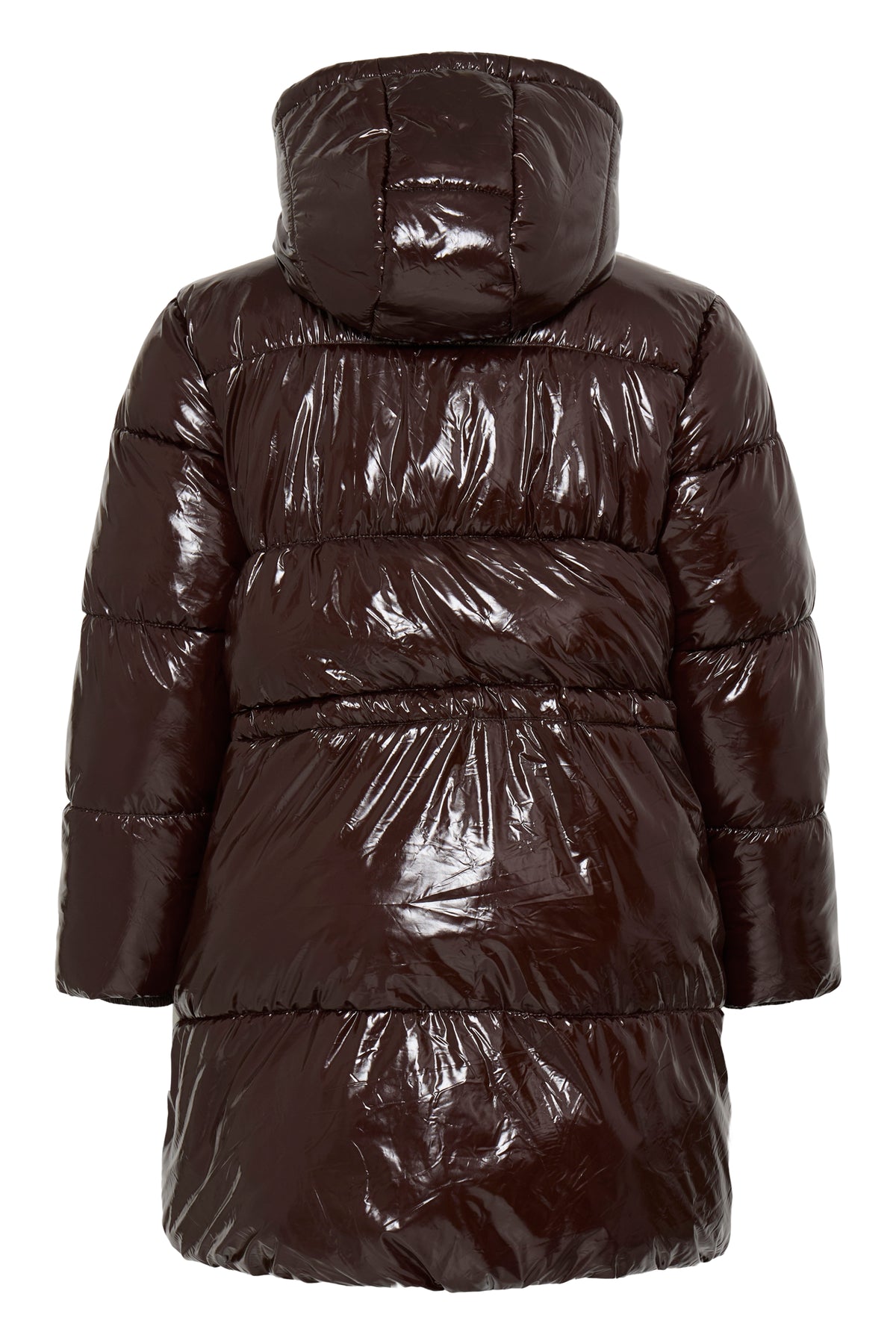 B.Young ByIbina Java Brown Patent Puffa Coat with Hood