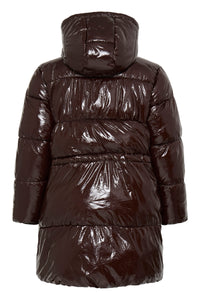B.Young ByIbina Java Brown Patent Puffa Coat with Hood