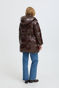 B.Young ByIbina Java Brown Patent Puffa Coat with Hood