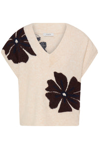 B.Young ByOmea Java Brown Flower V-Neck Knit