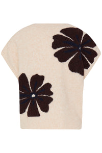 B.Young ByOmea Java Brown Flower V-Neck Knit