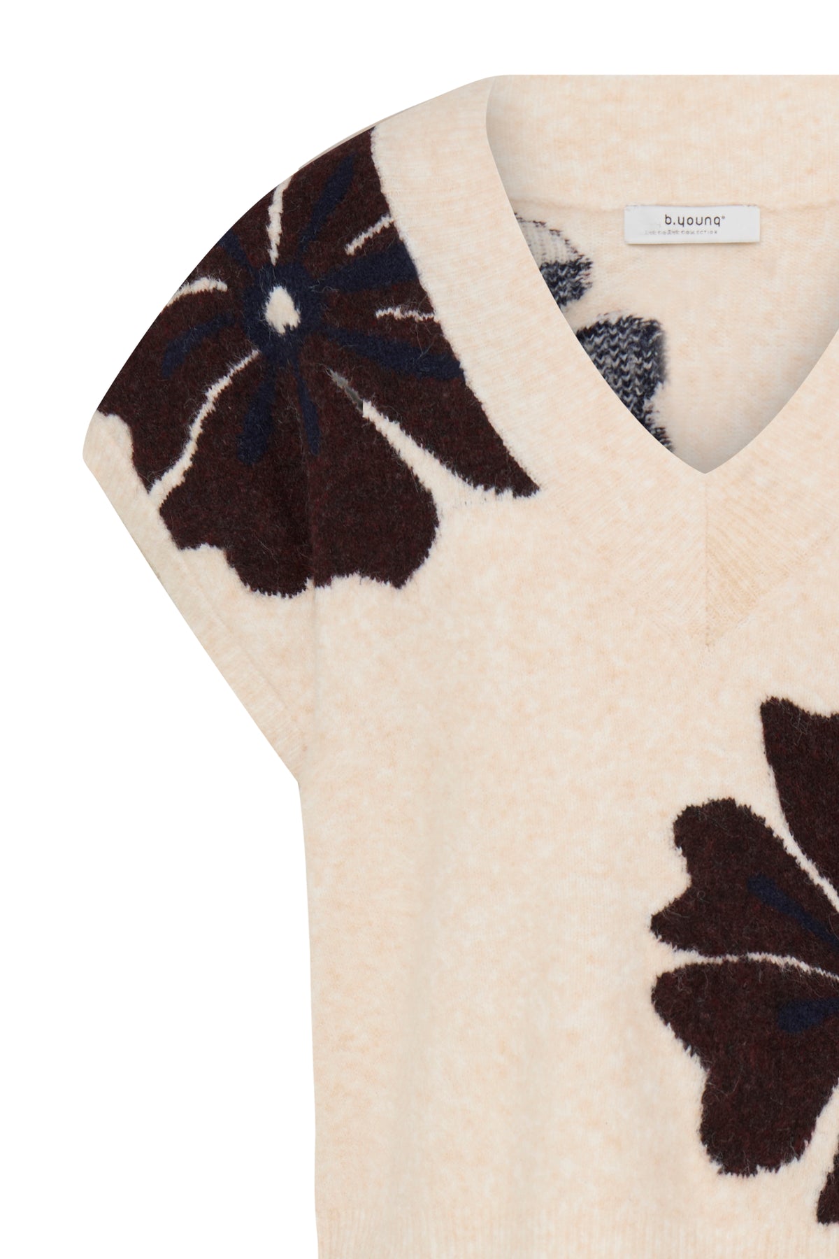 B.Young ByOmea Java Brown Flower V-Neck Knit
