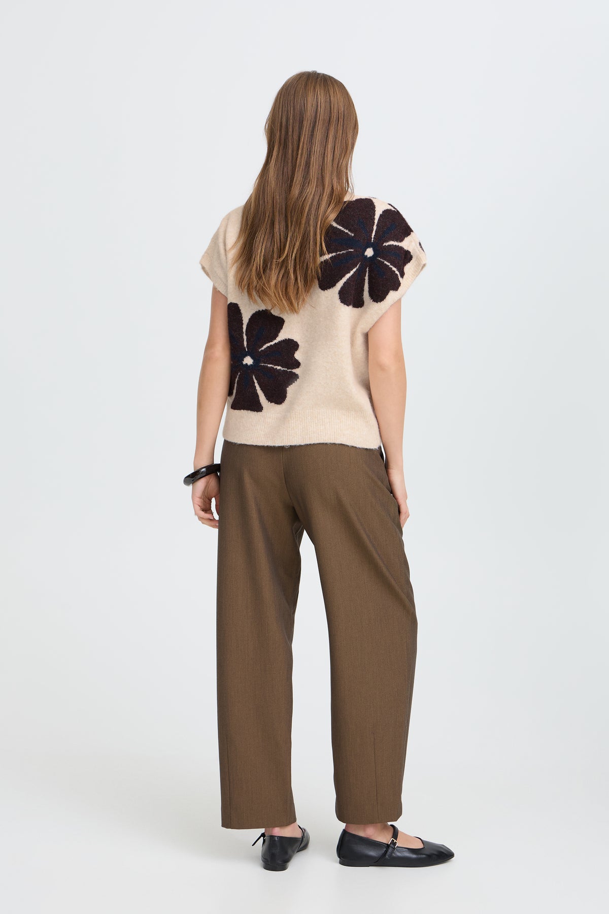 B.Young ByOmea Java Brown Flower V-Neck Knit