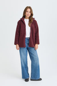 B.Young ByAlea Fig Burgundy Longline Teddy Fleece Jacket