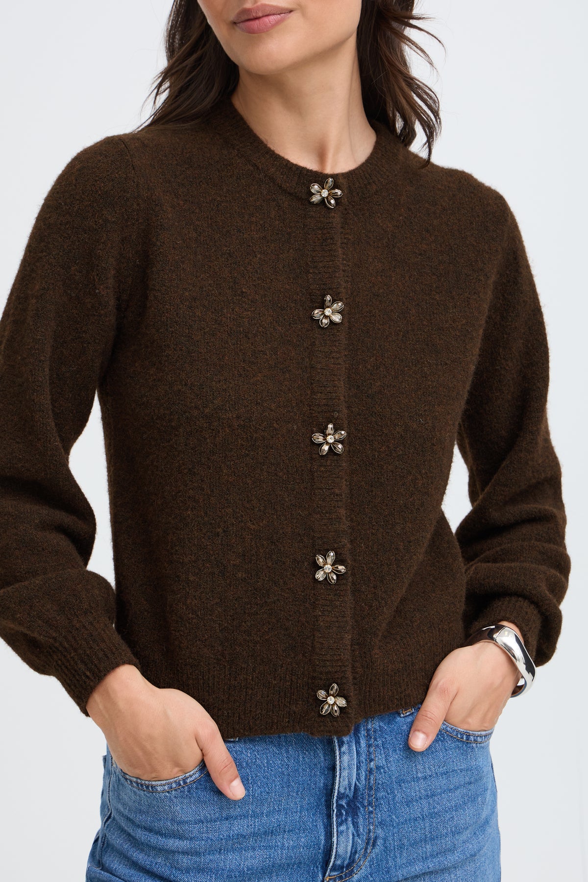 B.Young ByOmea Java Melange Embellished Button Cardigan, 20819510