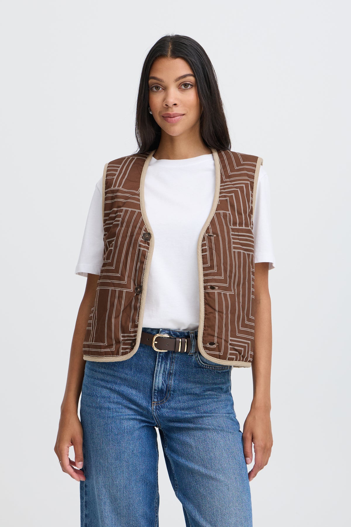 B.Young ByAlea Humus Beige Teddy Fleece Reversible Waistcoat, 20819600