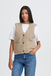 B.Young ByAlea Humus Beige Teddy Fleece Reversible Waistcoat, 20819600