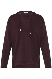 B.Young ByPusti Fudge Burgundy V-Neck Dipped Hem Modal Hoodie