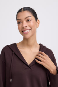 B.Young ByPusti Fudge Burgundy V-Neck Dipped Hem Modal Hoodie