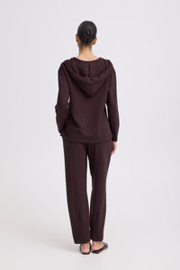 B.Young ByPusti Fudge Burgundy V-Neck Dipped Hem Modal Hoodie
