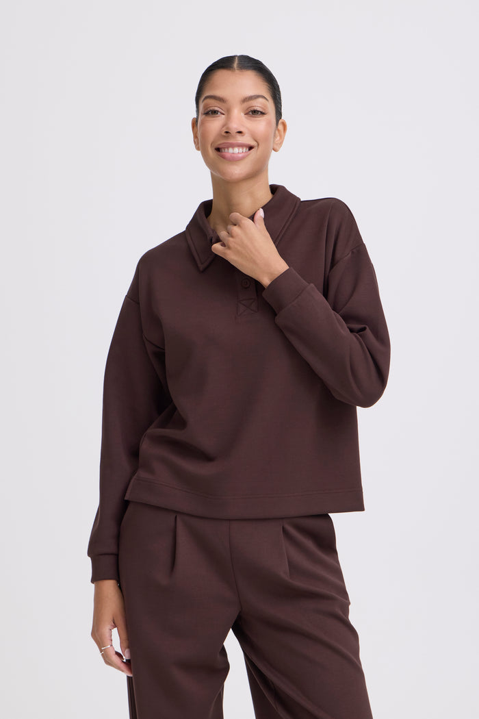 B.Young ByPusti Java Brown Modal Polo Sweatshirt