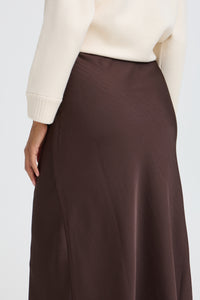 B.Young ByDacanna Java Brown Satin Slip Midi Skirt