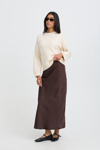 B.Young ByDacanna Java Brown Satin Slip Midi Skirt, 20819673