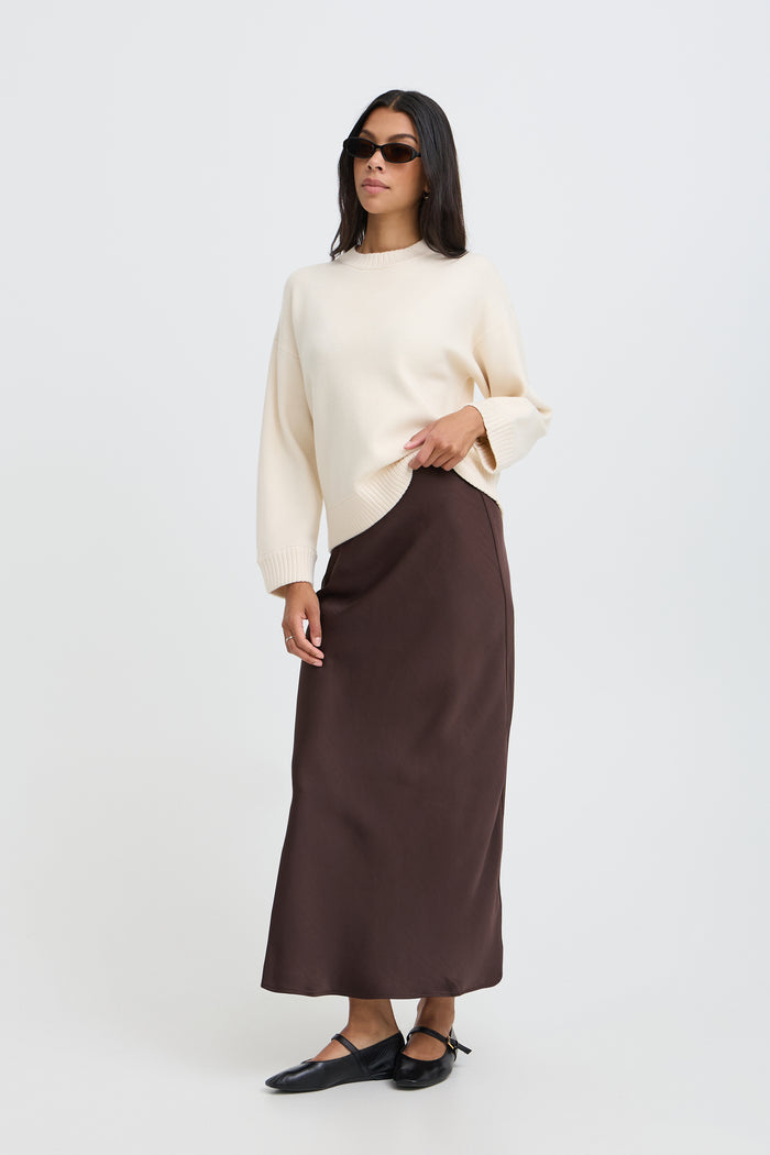 B.Young ByDacanna Java Brown Satin Slip Midi Skirt, 20819673