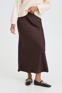 B.Young ByDacanna Java Brown Satin Slip Midi Skirt, 20819673