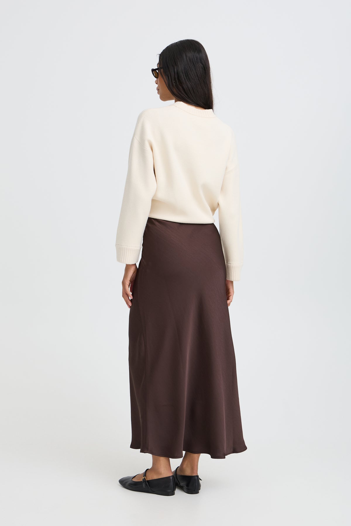 B.Young ByDacanna Java Brown Satin Slip Midi Skirt