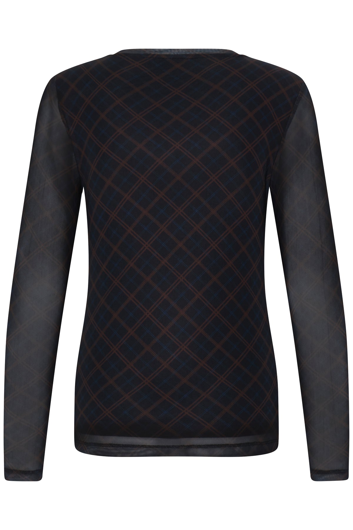 B.Young ByToa Dark Sapphire Check Long Sleeve Mesh Top, 20819912