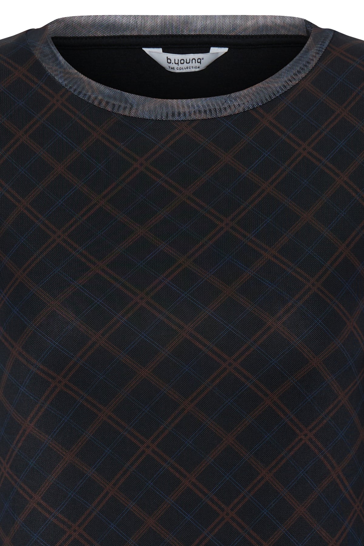 B.Young ByToa Dark Sapphire Check Long Sleeve Mesh Top, 20819912
