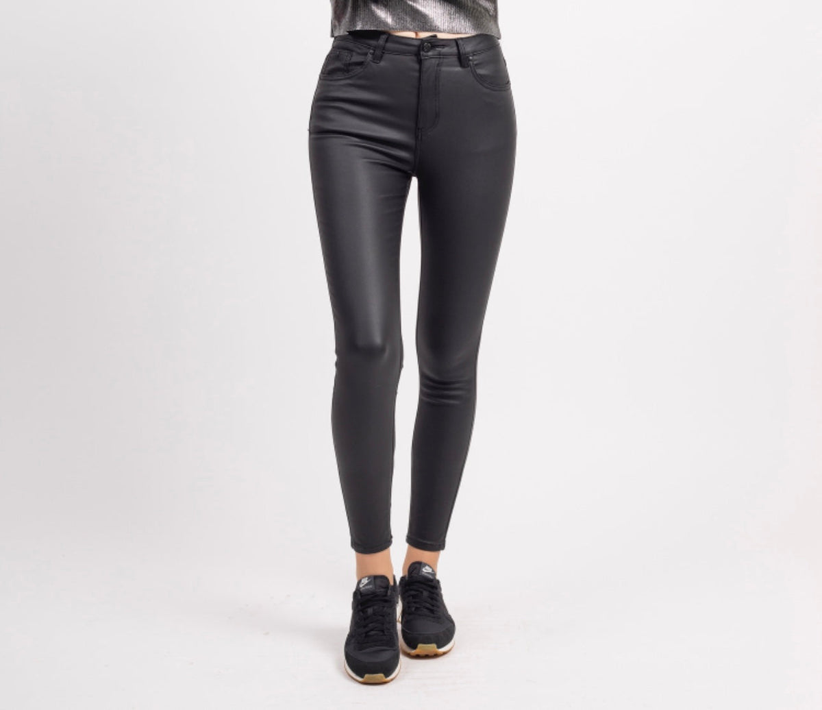 BACK IN STOCK - Toxik Black Highwaisted Bum Lift Matte Coated Jeans