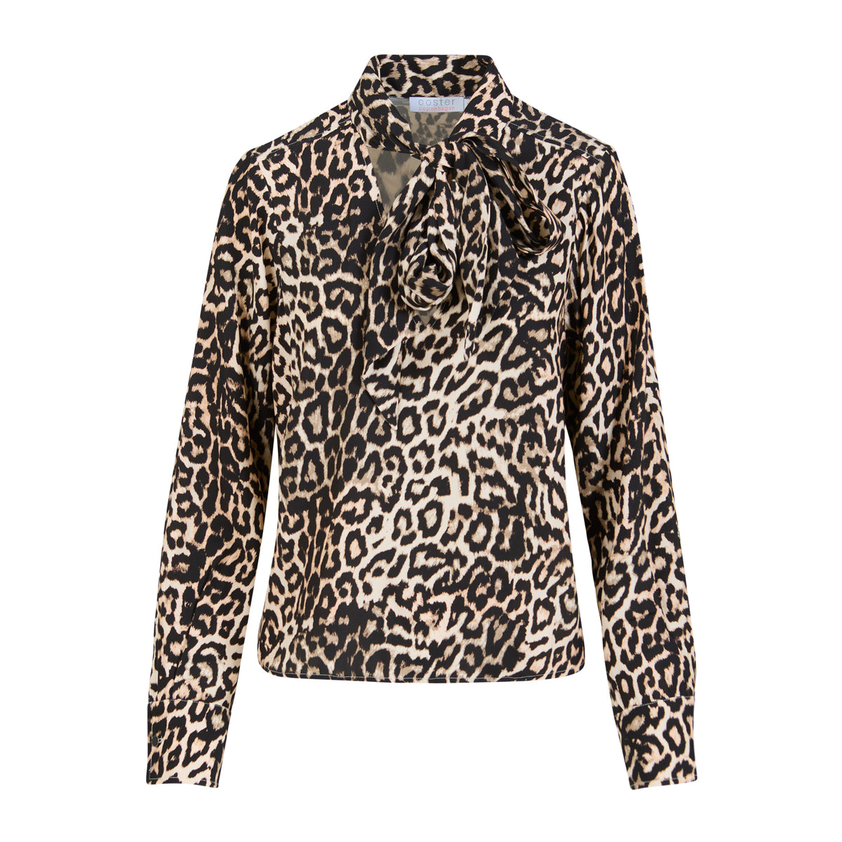 Coster Copenhagen Beige Leopard V-Neck Tie Blouse, 244-1402