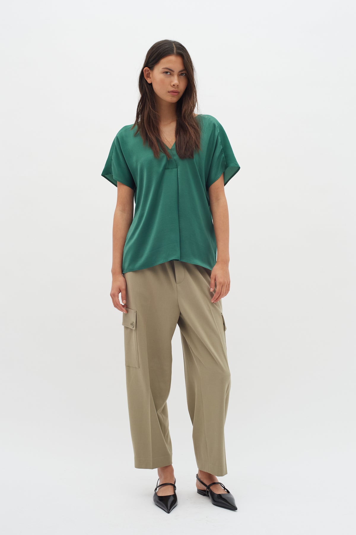 InWear Rinda Hunter Green V-Neck Top, 30105188