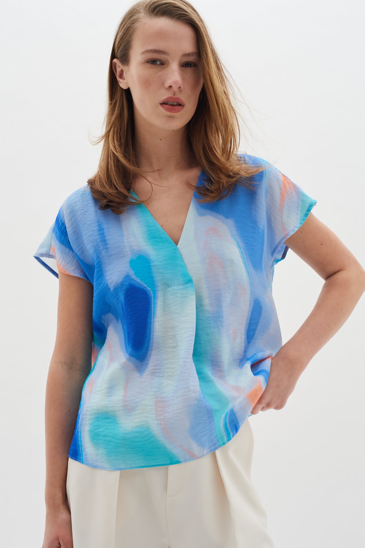 InWear Tedra Soft Water Print V-Neck Top, 30108319