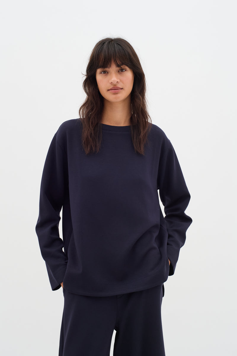 BACK IN STOCK - InWear Gincent Marine Blue Modal Supersoft Dipped Hem Sweatshirt