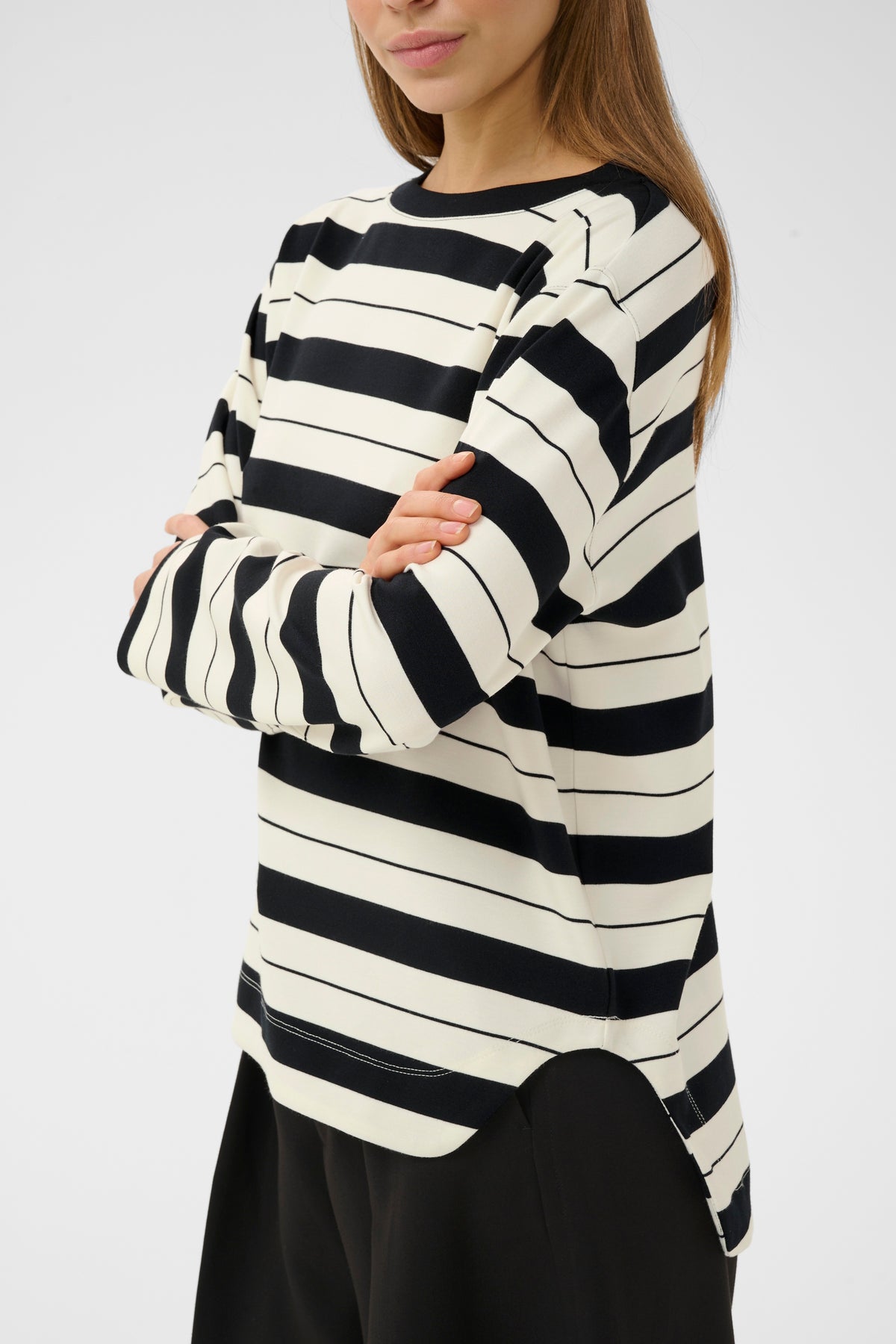 InWear Gincent Whisper White/Black Stripe Modal Supersoft Dipped Hem Sweatshirt, 30108654