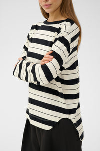 InWear Gincent Whisper White/Black Stripe Modal Supersoft Dipped Hem Sweatshirt, 30108654
