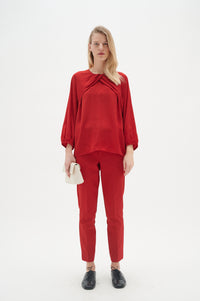 InWear Lito True Red Draped Neck Blouse, 30108828