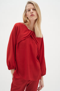 InWear Lito True Red Draped Neck Blouse, 30108828