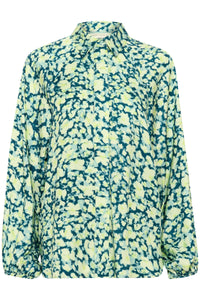 InWear Hazel Green Painted Flower Print Longline Shirt, 30109098