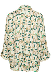 InWear Beril Green Geometric Printed Oversized Longline Shirt