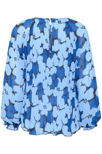 InWear Mendra Blue Flower Plisse Oversized Blouse, 30109660